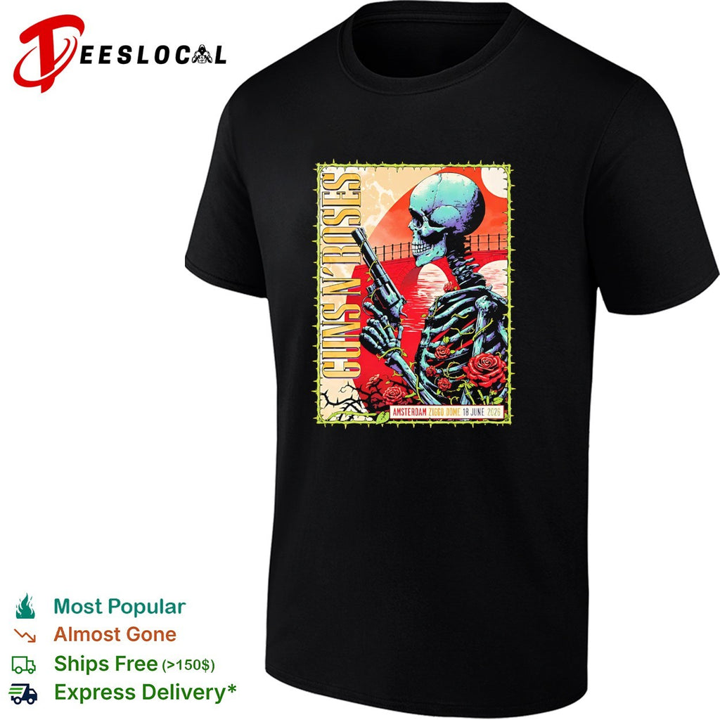 Skeleton With Gun And Roses Guns N Roses Amsterdam Netherlands 2026 shirt