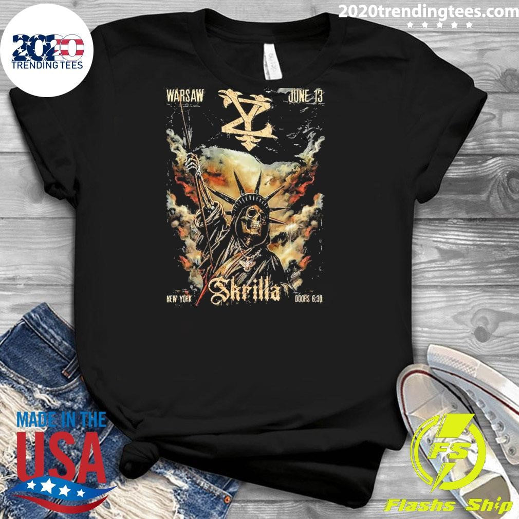 Skrilla Warsaw New York On June 13 2026 Skeleton Statue of Liberty Art Shirt