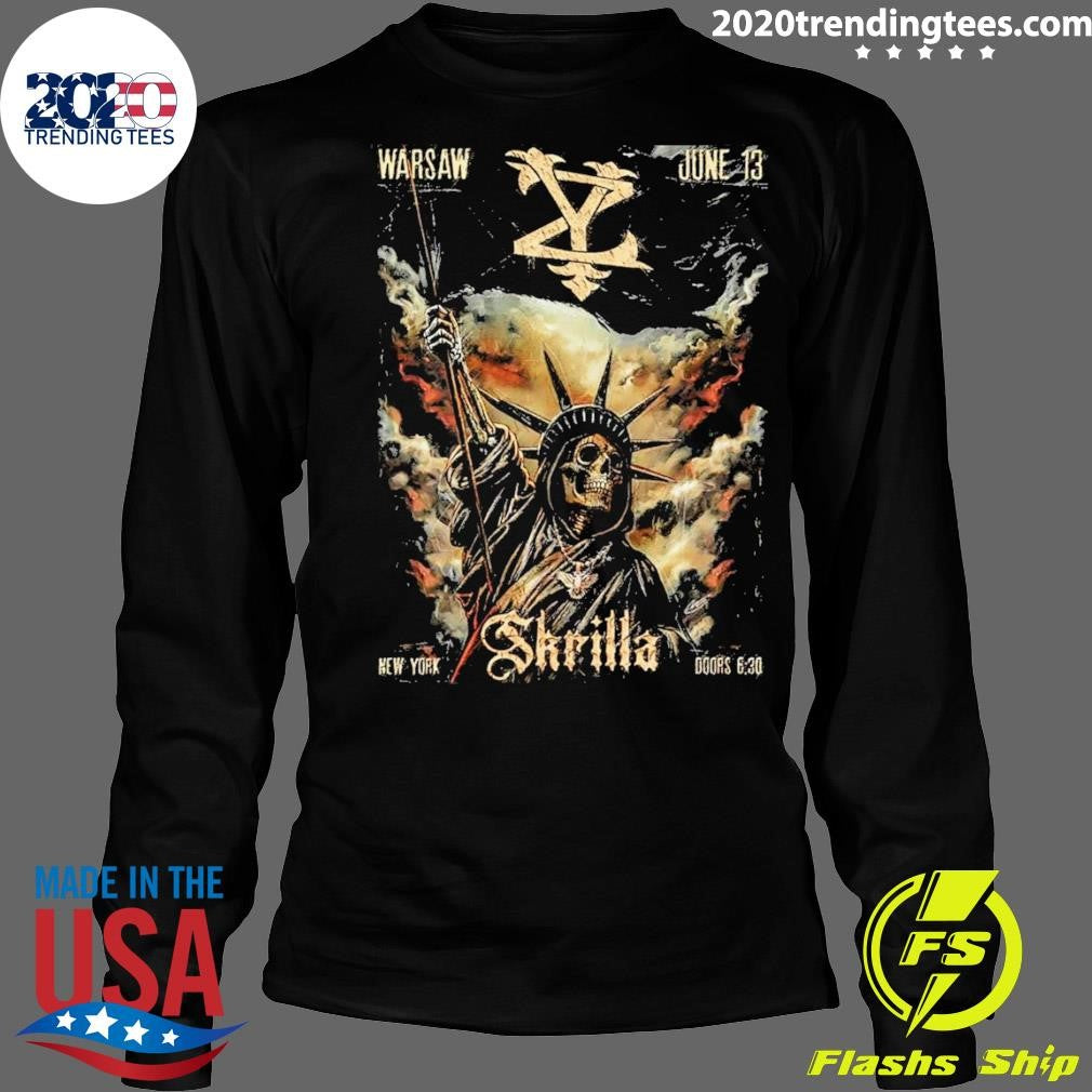 Skrilla Warsaw New York On June 13 2026 Skeleton Statue of Liberty Art Shirt