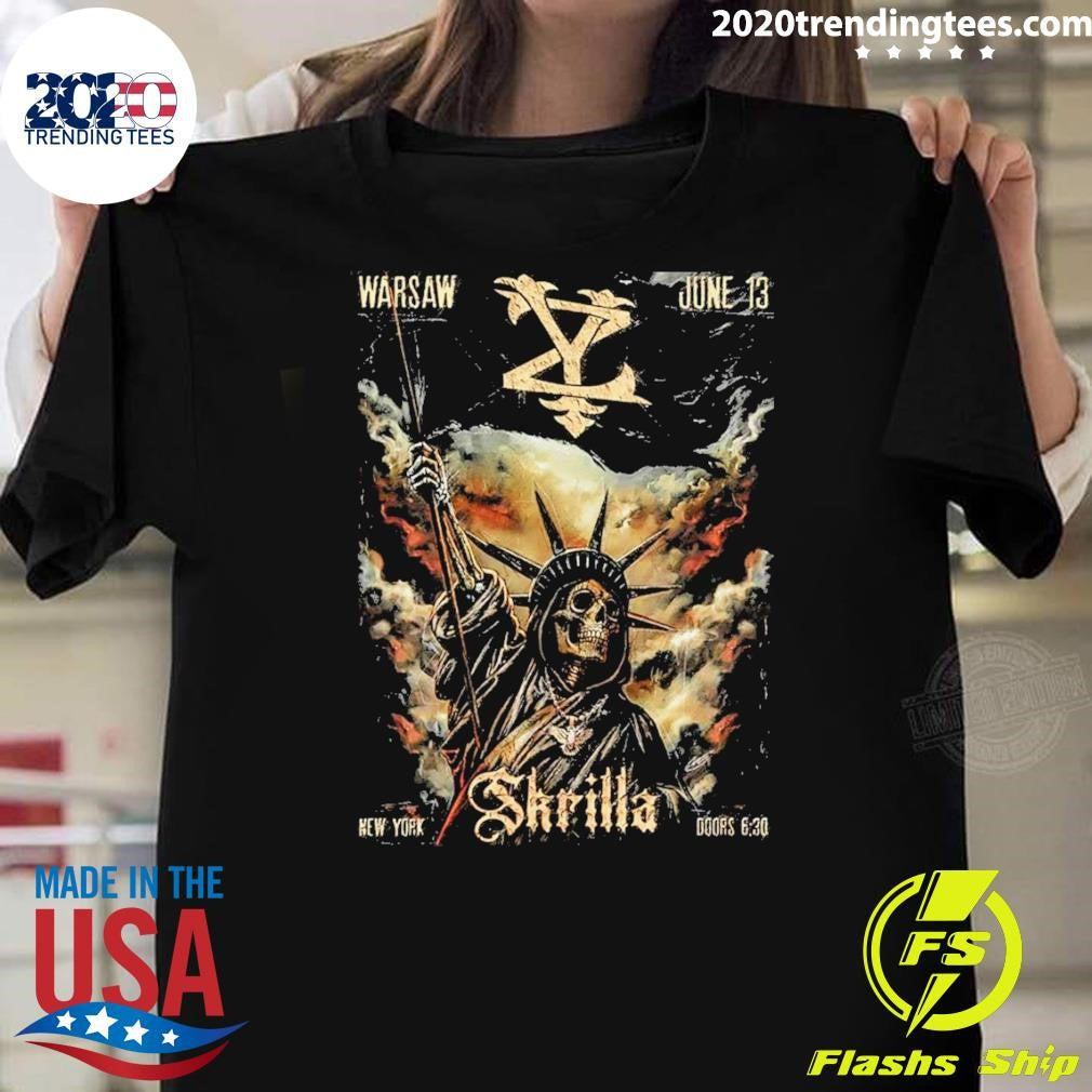 Skrilla Warsaw New York On June 13 2026 Skeleton Statue of Liberty Art Shirt