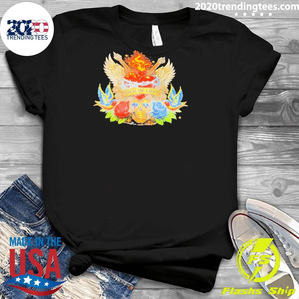Skull Wings Roses Guitar Rock Of Love Shirt