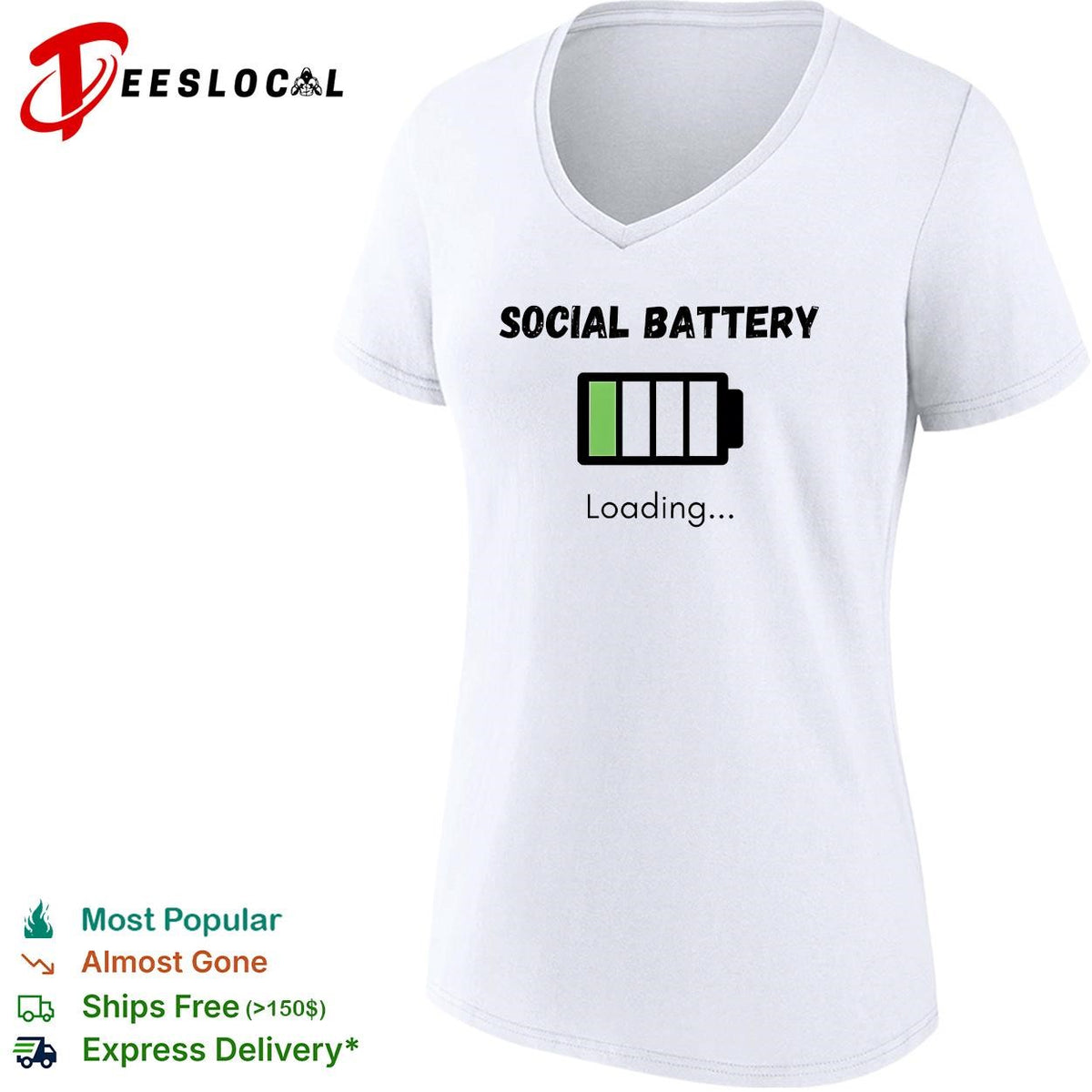 Social battery loading low introvert empty recharging funny shirt