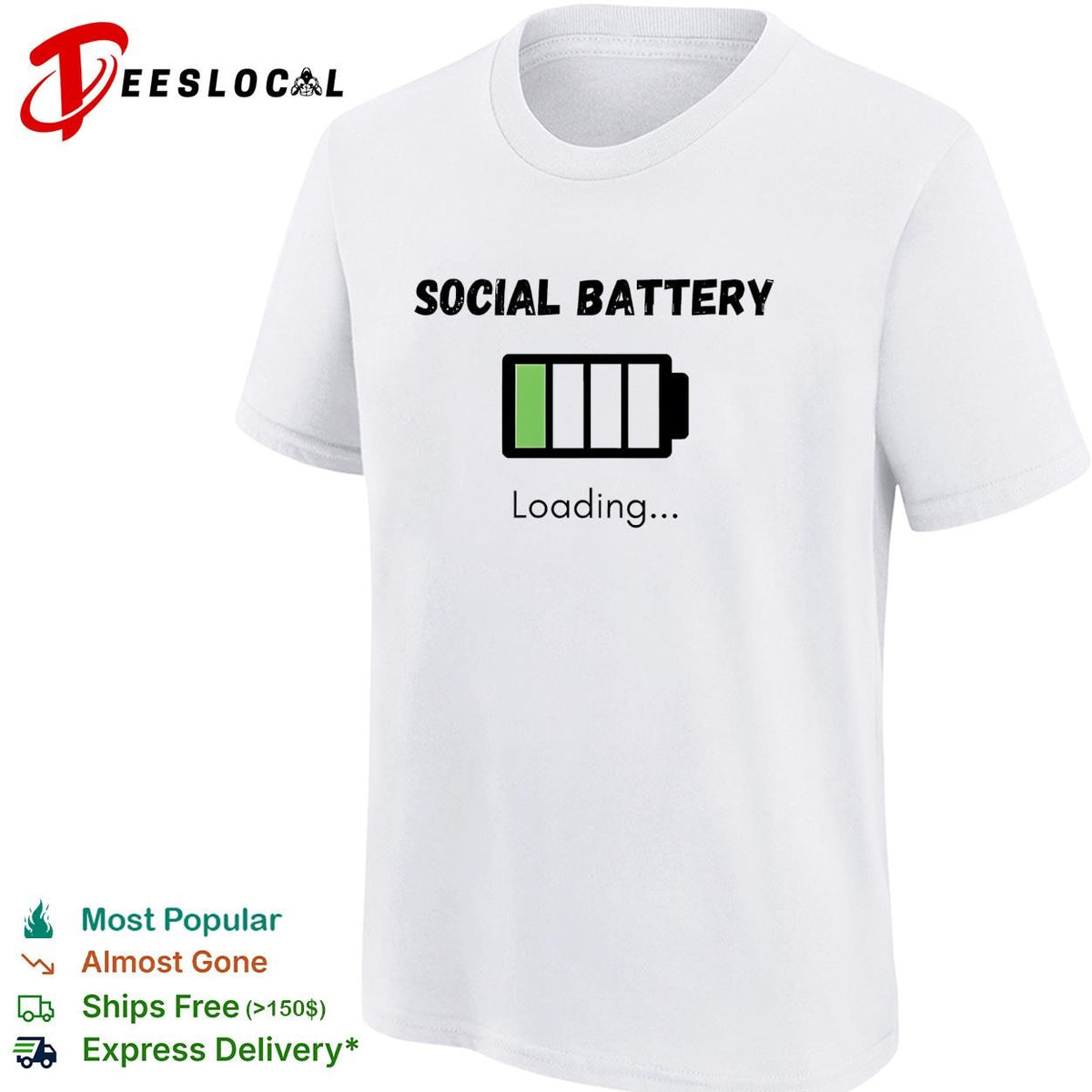 Social battery loading low introvert empty recharging funny shirt