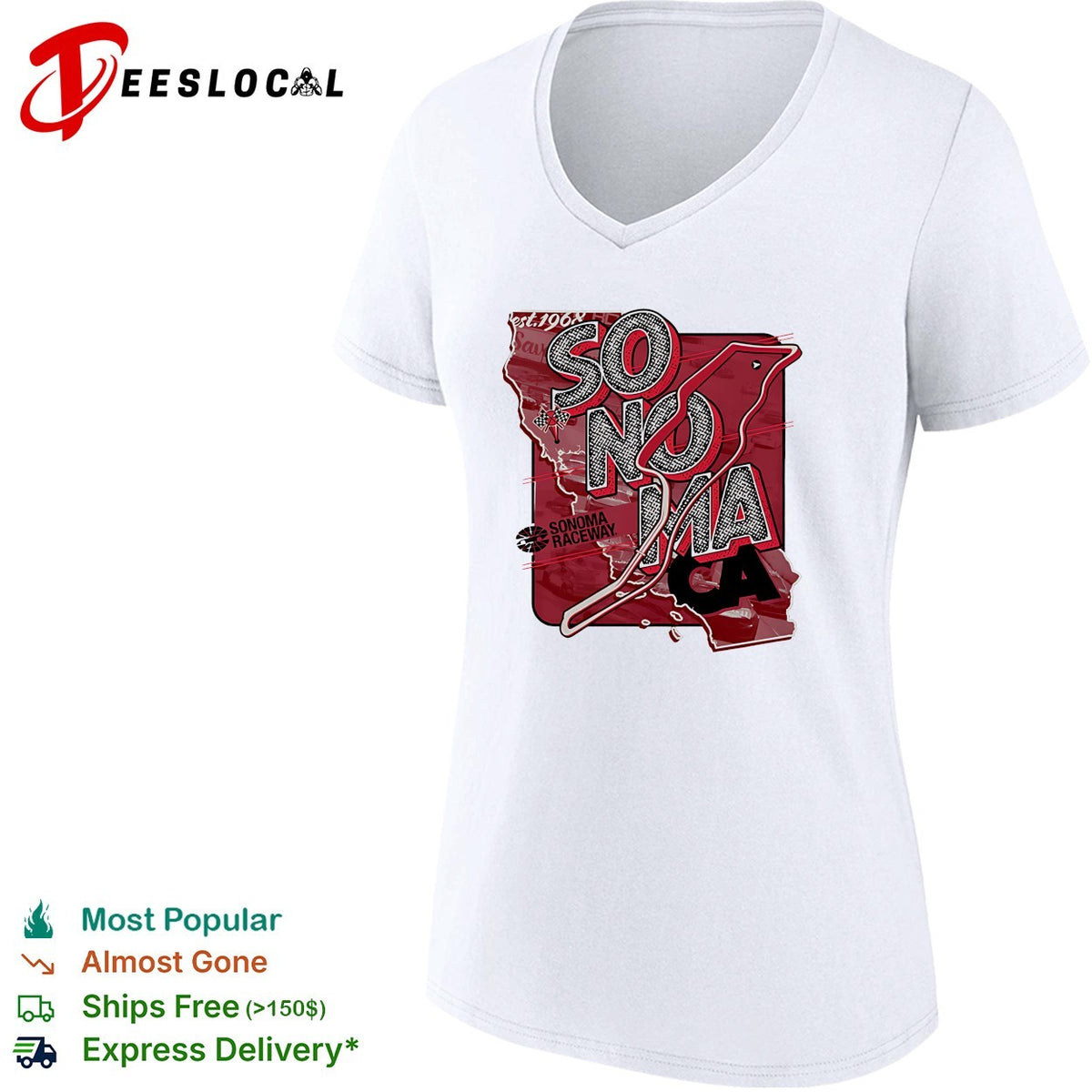 Sonoma Raceway California state map race track layout bold art shirt