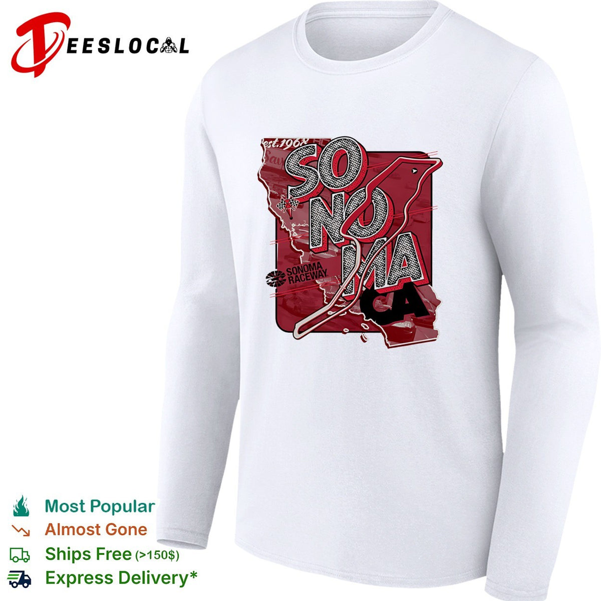 Sonoma Raceway California state map race track layout bold art shirt