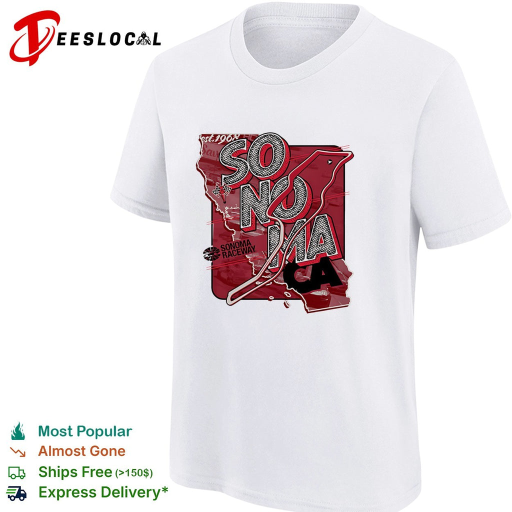 Sonoma Raceway California state map race track layout bold art shirt