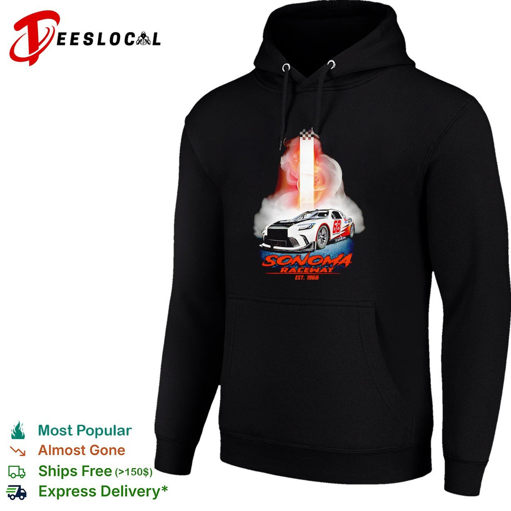 Sonoma Raceway est 1968 stock car checkered flag smoke dramatic art shirt