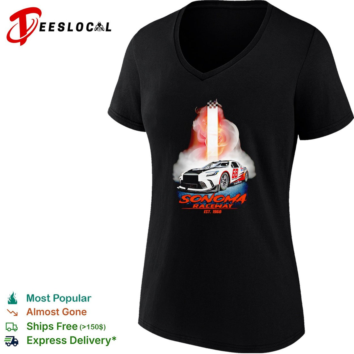 Sonoma Raceway est 1968 stock car checkered flag smoke dramatic art shirt