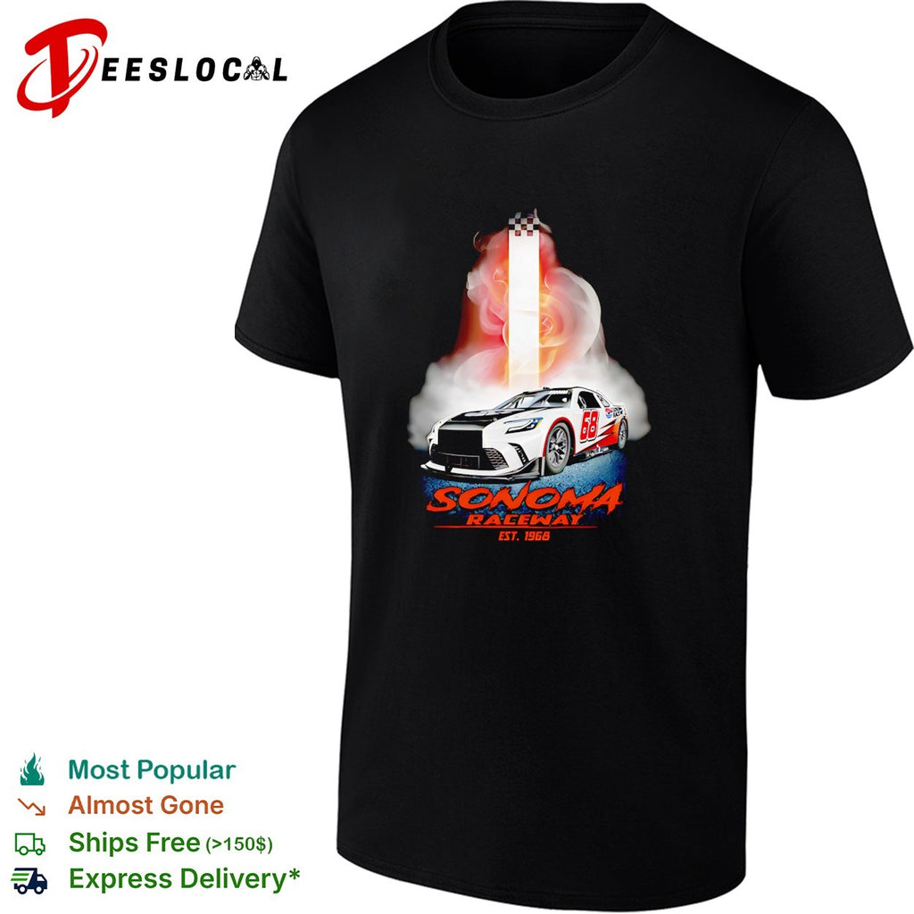 Sonoma Raceway est 1968 stock car checkered flag smoke dramatic art shirt