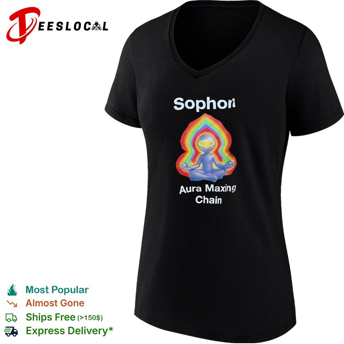 Sophon Aura Maxing Chain Meditating Figure Psychedelic Energy Rainbow Glow shirt