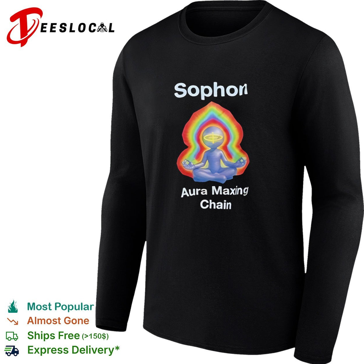 Sophon Aura Maxing Chain Meditating Figure Psychedelic Energy Rainbow Glow shirt