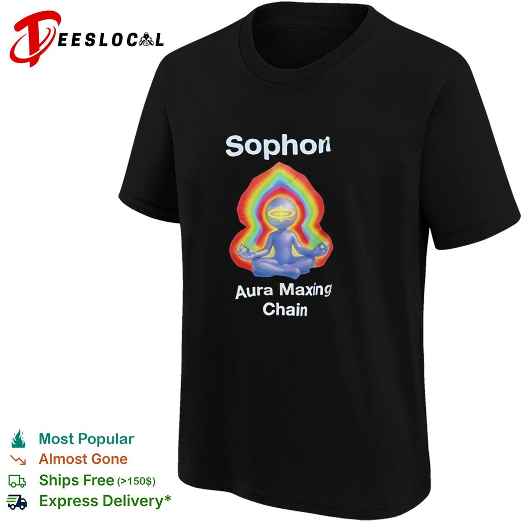Sophon Aura Maxing Chain Meditating Figure Psychedelic Energy Rainbow Glow shirt