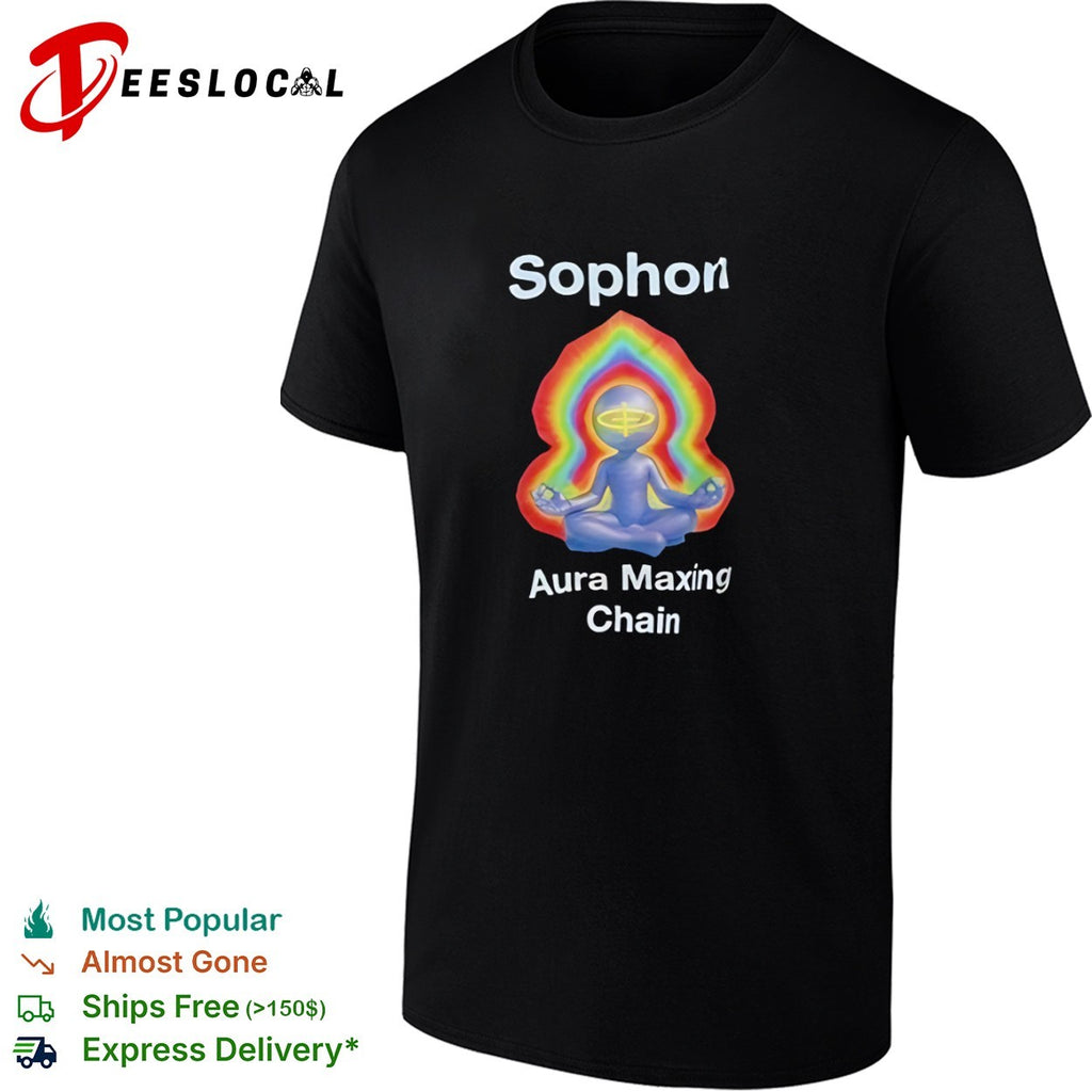 Sophon Aura Maxing Chain Meditating Figure Psychedelic Energy Rainbow Glow shirt