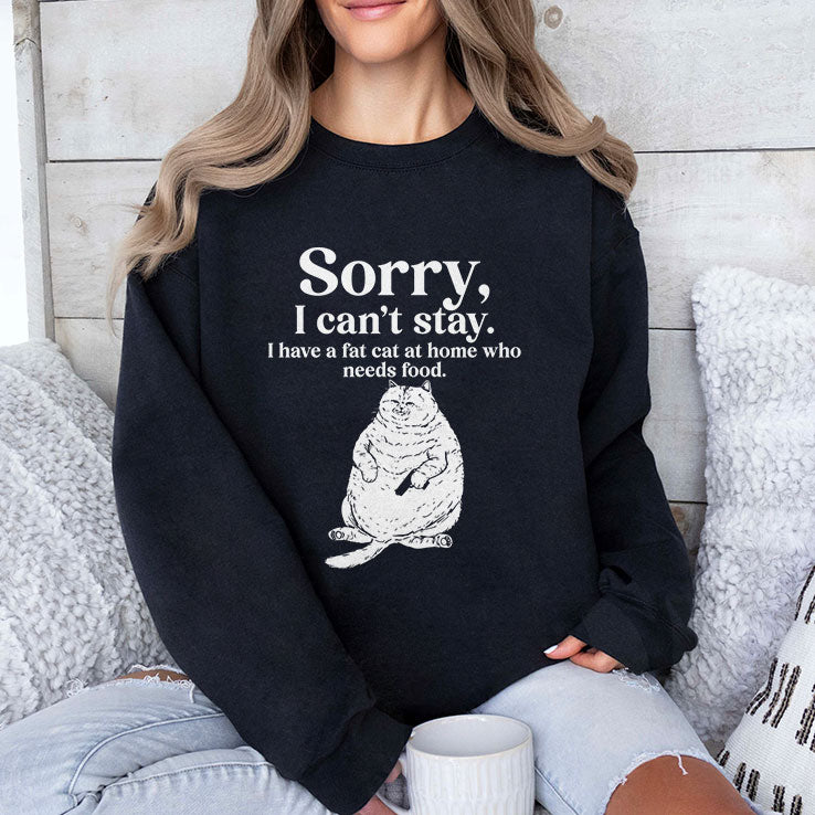 Sorry I Can’t Stay I Have A Fat Cat At Home Who Needs Food T Shirt