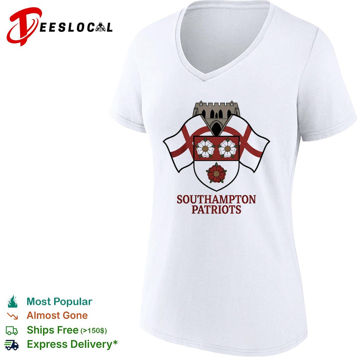 Southampton Patriots Shield Crest Rose Logo England Flag Shirt