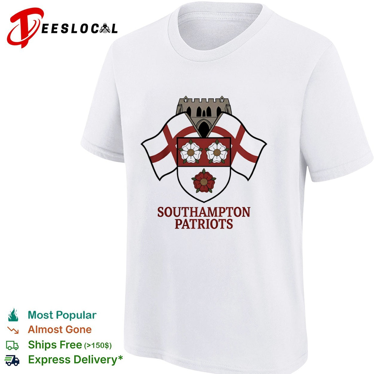 Southampton Patriots Shield Crest Rose Logo England Flag Shirt