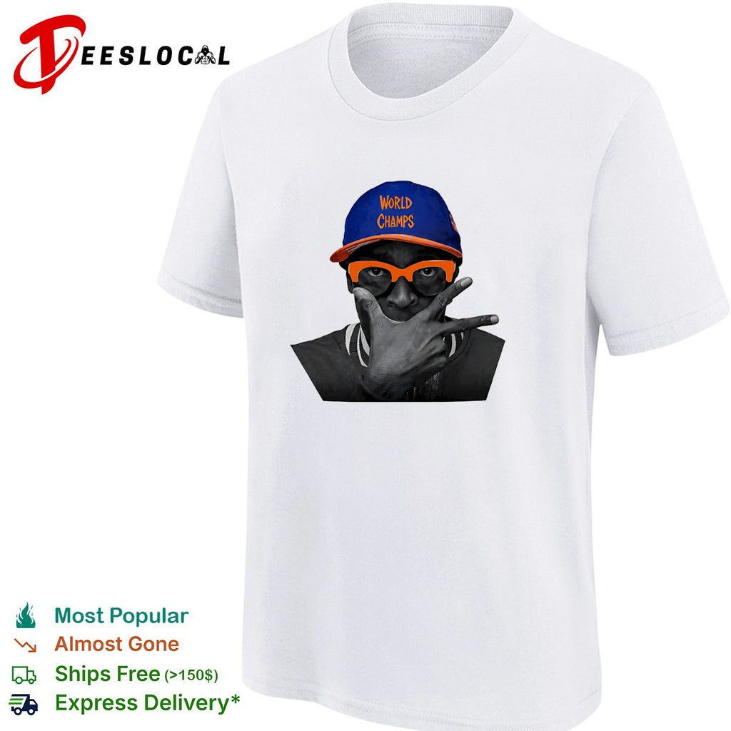 Spike Lee World Champs cap peace sign Knicks fan icon photo portrait shirt