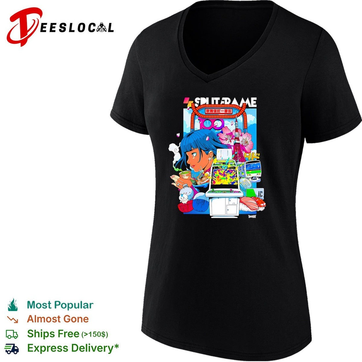 Splitframe Tokyo Ramen Arcade 100 IC Train Sakura Sushi Japanese Culture Shirt