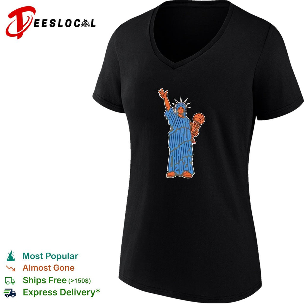 Statue of Liberty New York World Champs 2026 basketball trophy bold illustration shirt