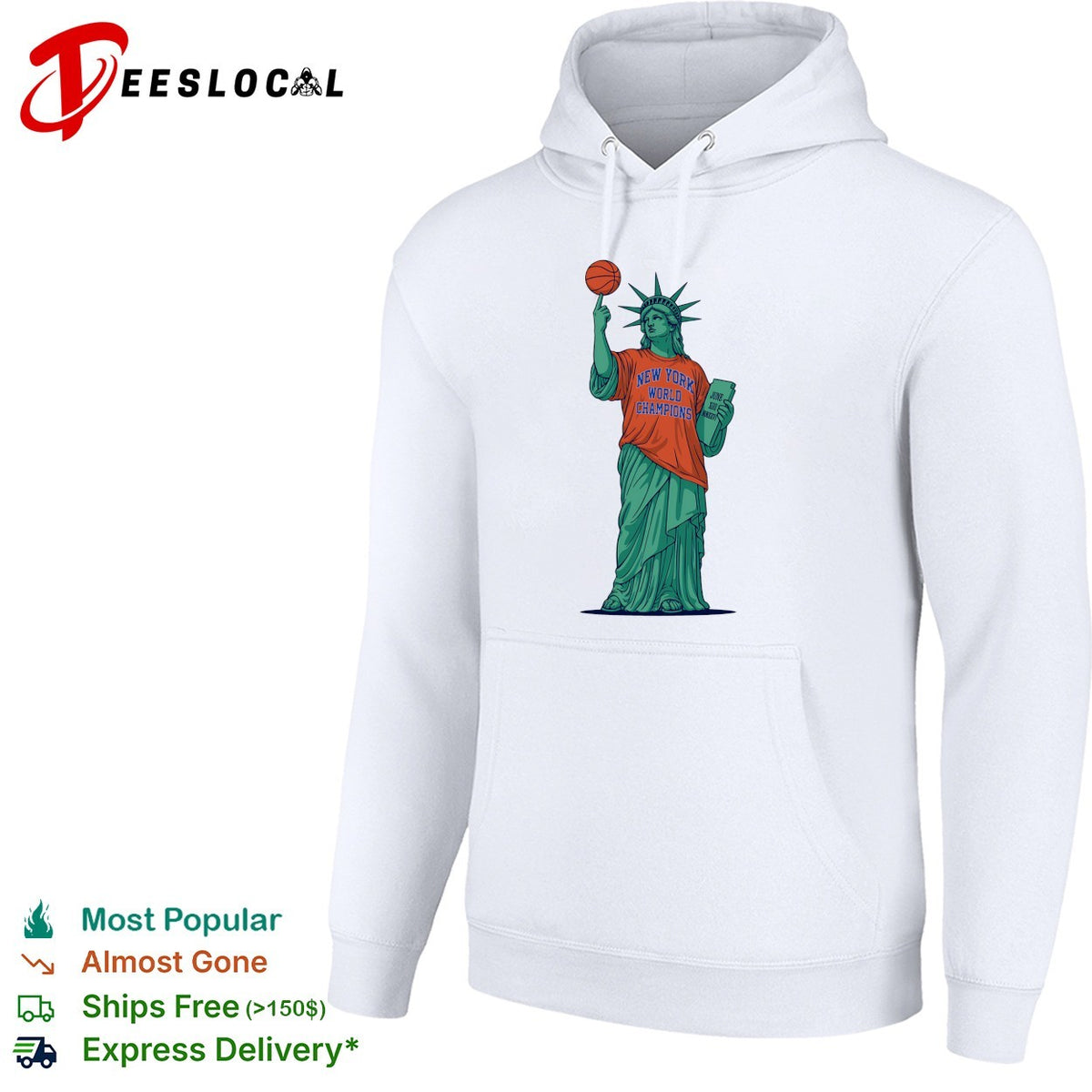 Statue of Liberty wearing New York World Champions Knicks jersey basketball shirt