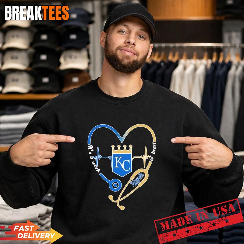 Stethoscope Heart Heartbeat It’s A Work Of Heart Kansas City Royals Baseball Logo T-Shirt
