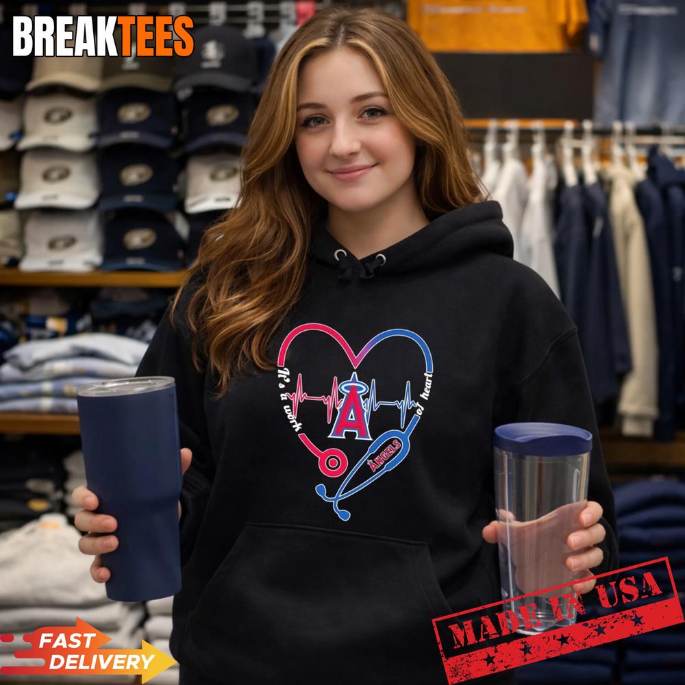 Stethoscope Heart Heartbeat It’s A Work Of Heart Los Angeles Angels Baseball Logo T-Shirt