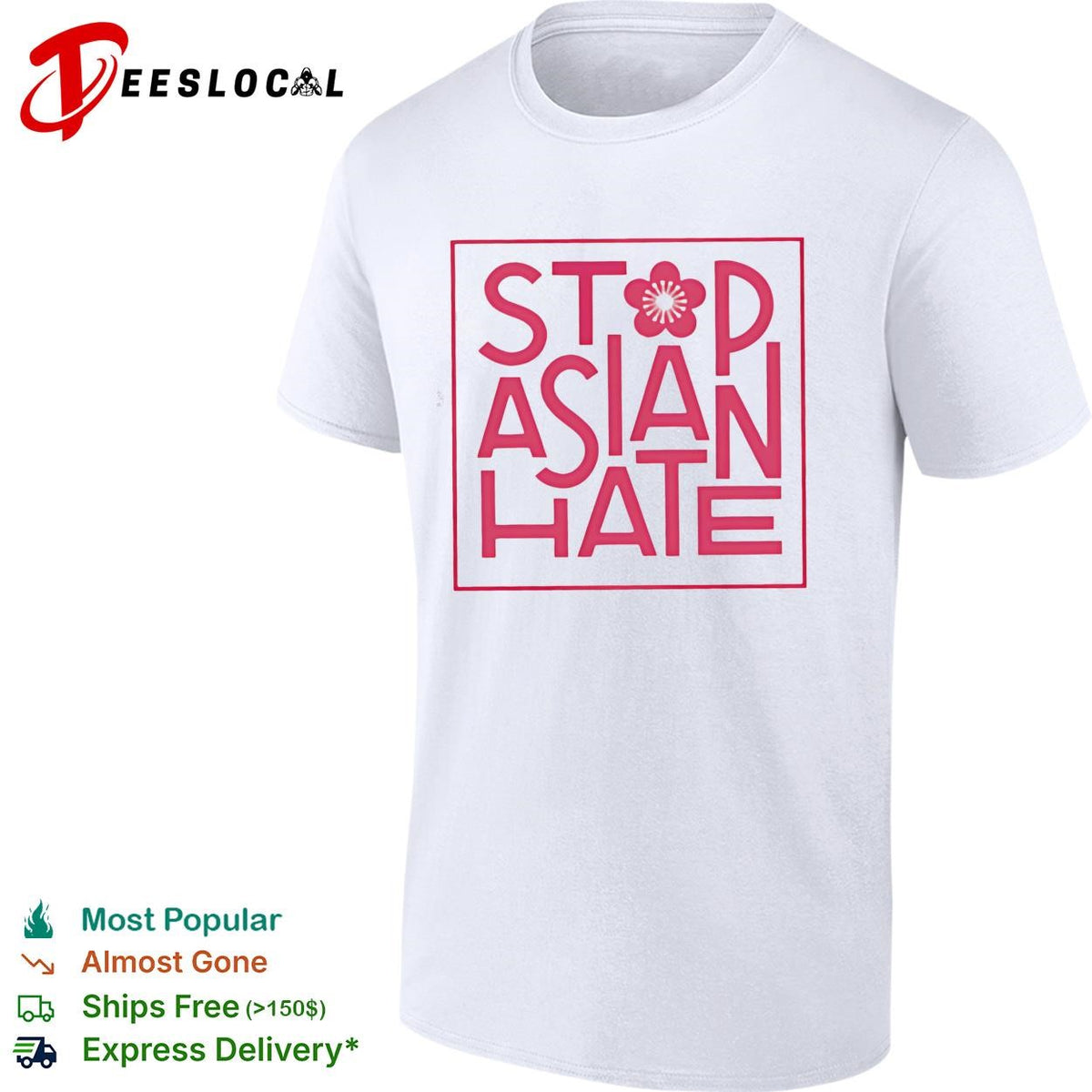 Stop Asian hate cherry blossom pink bold lettering square frame awareness shirt