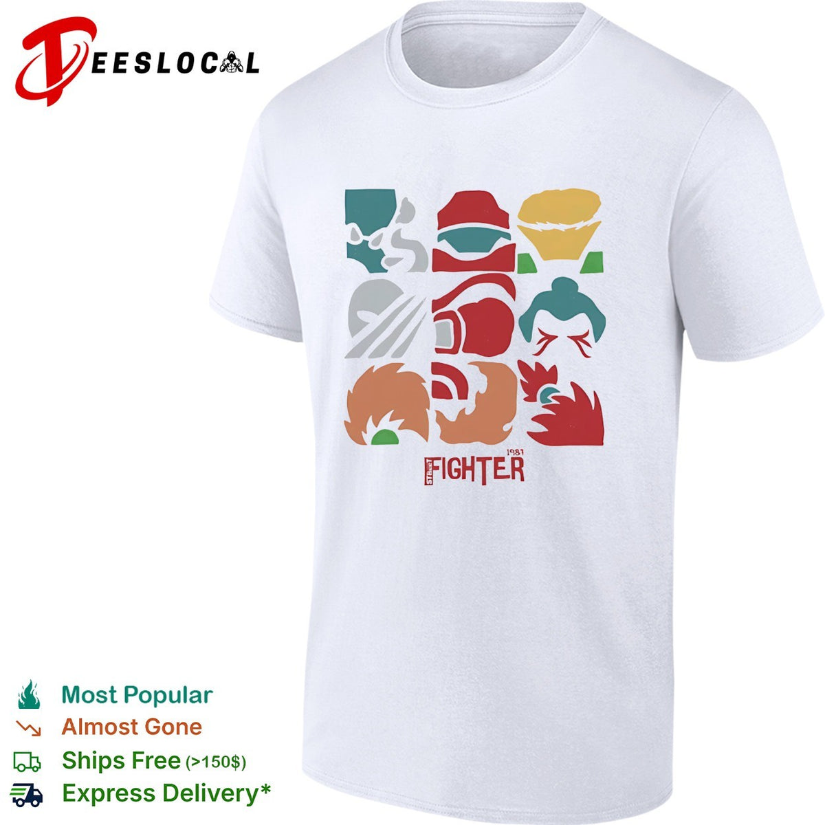 Street Fighter 1981 nine character icons minimalist geometric grid vintage shirt