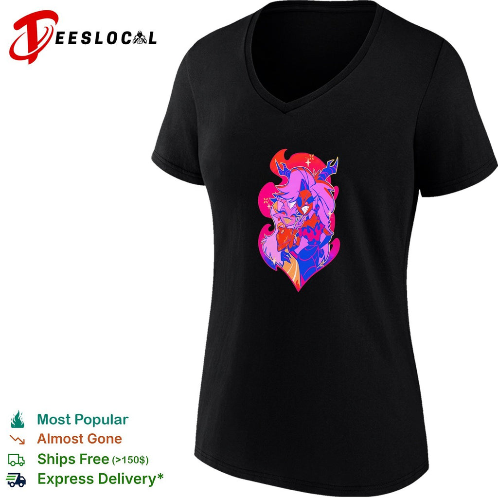 Stylized fantasy female character with dragon wings dark purple illustration art shirt