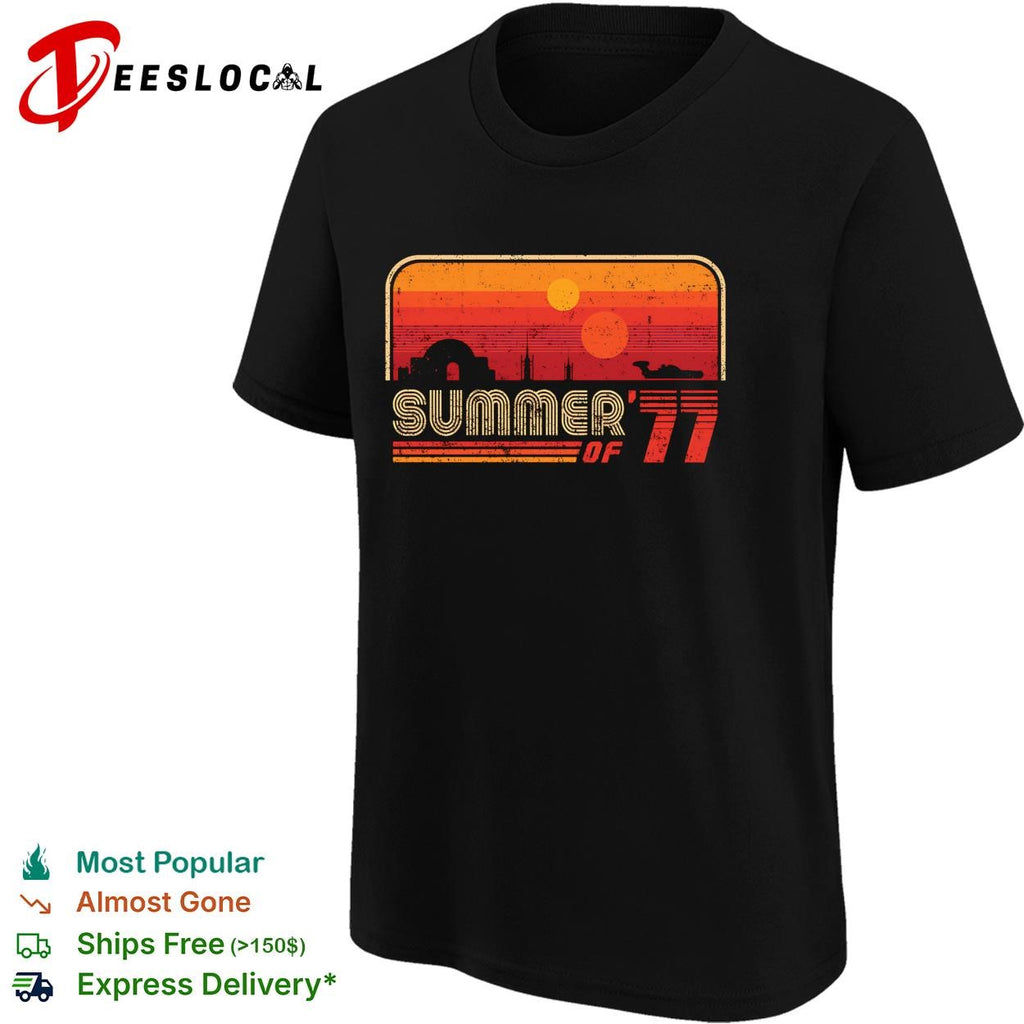 Summer of ’77 retro sunset skyline vintage graphic shirt