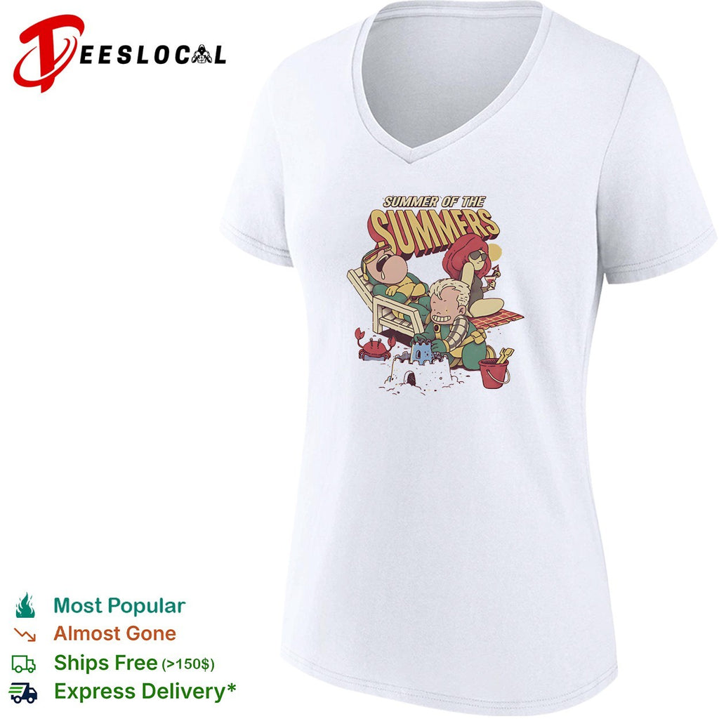 Summer of the Summers two kids beach sand castles cartoon fun art shirt