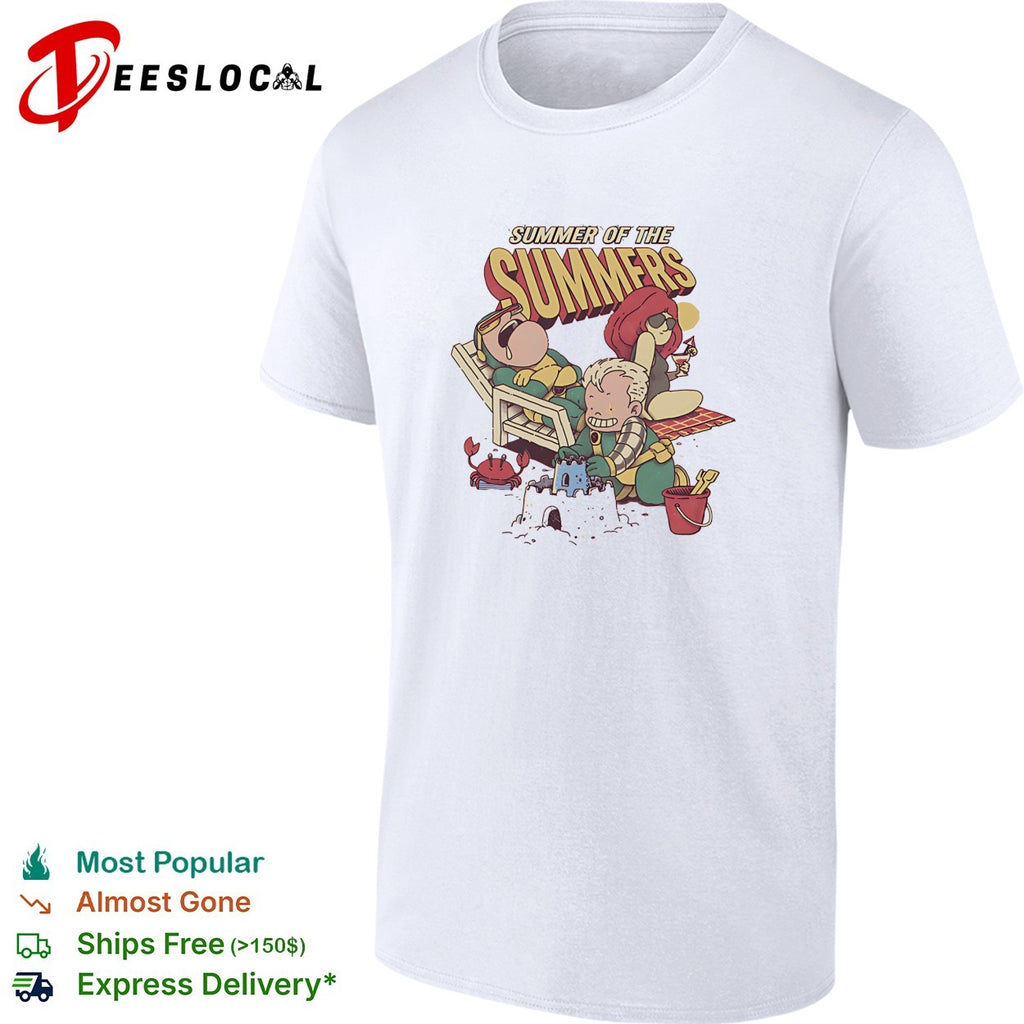 Summer of the Summers two kids beach sand castles cartoon fun art shirt