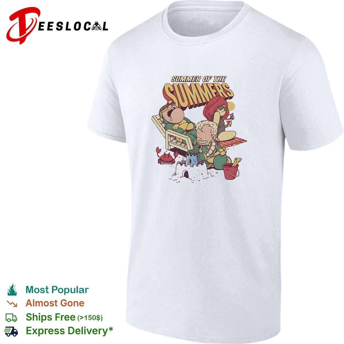 Summer of the Summers two kids beach sand castles cartoon fun art shirt