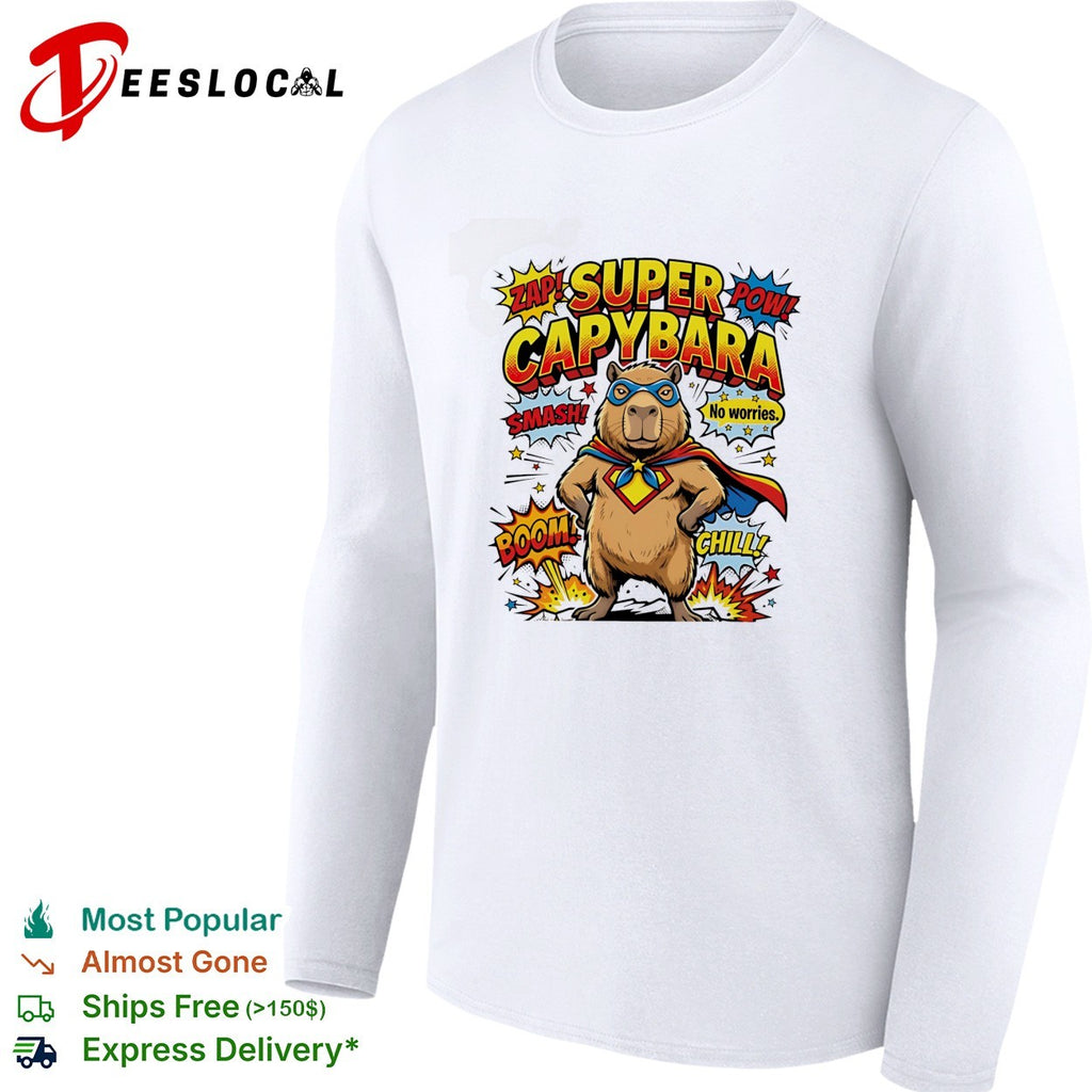 Super Capybara zap pow smash no worries chill comic hero parody humor shirt