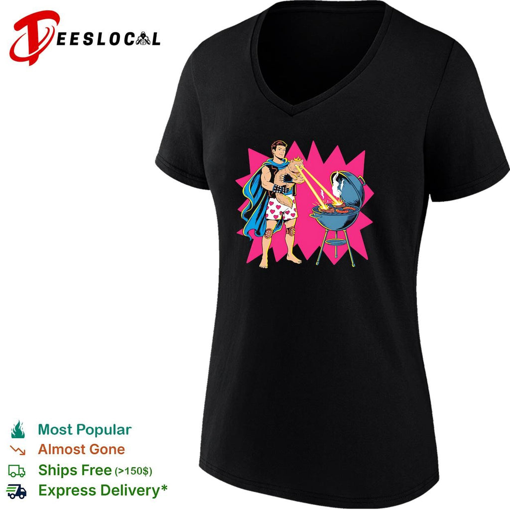 Superman heat vision laser eyes barbecue grill comic hero humor shirt