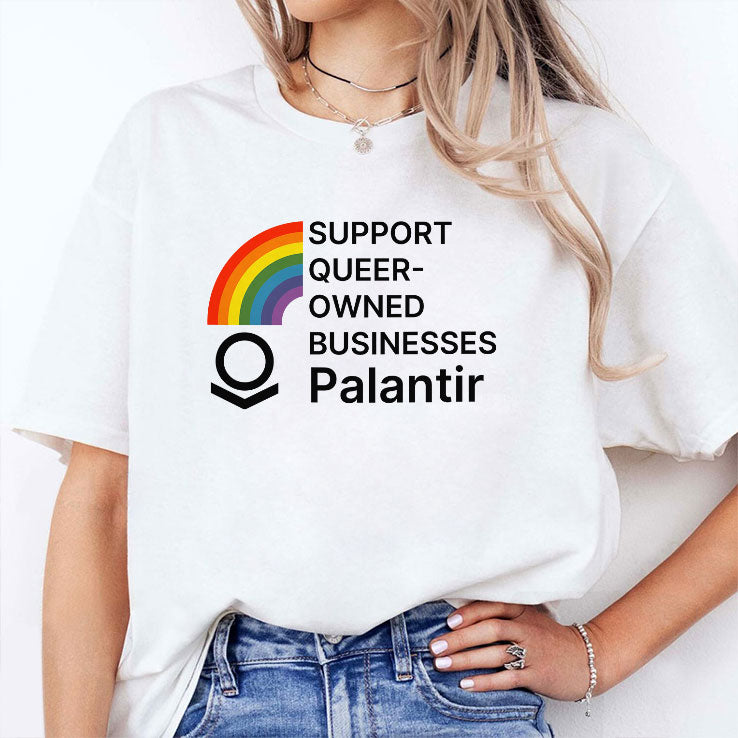 Support Queer-Owned Businesses Palantir Rainbow Flag T Shirt