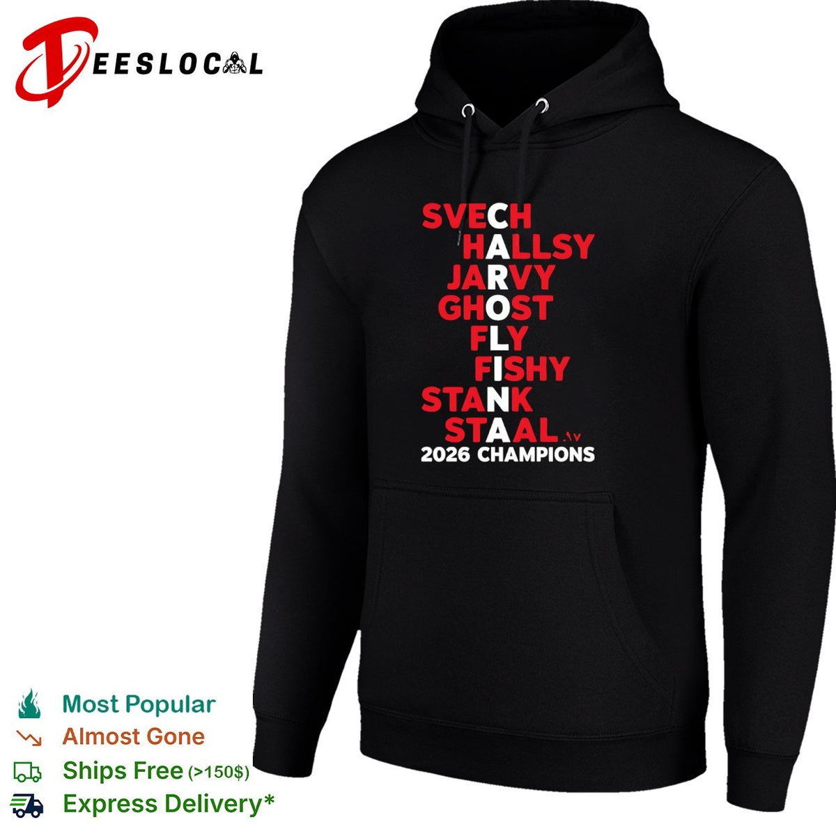 Svechnikov Hallsey Jarvy Ghost Fly Fishy Stank Staal Carolina Hurricanes 2026 Champions shirt