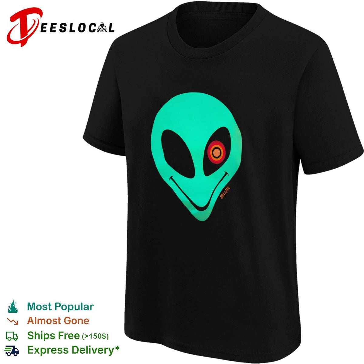Svillain Alien Glow in the Dark Eye Design Neon Extraterrestrial Creature Concept shirt