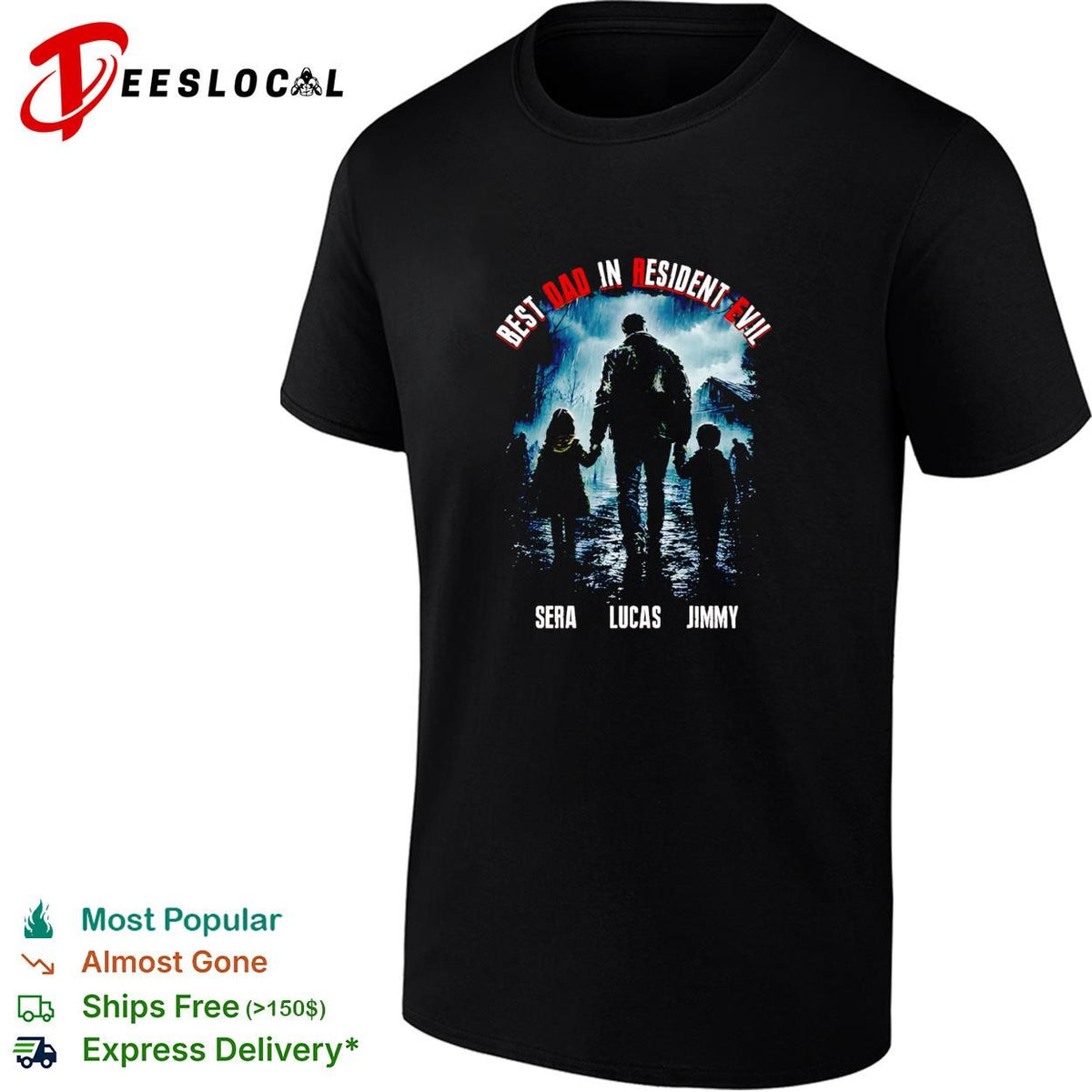dad in Resident Evil family silhouette walking in the rain poster shirt