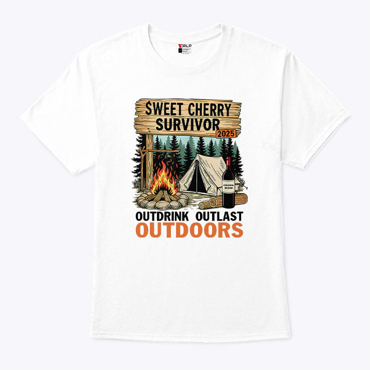 Sweet Cherry Survivor 2025 Outdrink Outlast Outdoors T Shirt