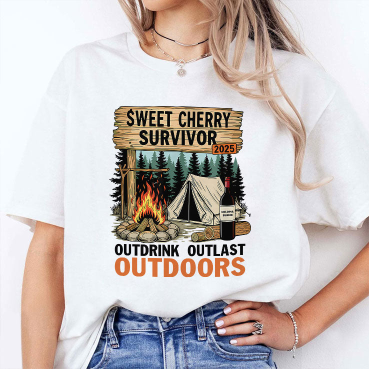 Sweet Cherry Survivor 2025 Outdrink Outlast Outdoors T Shirt