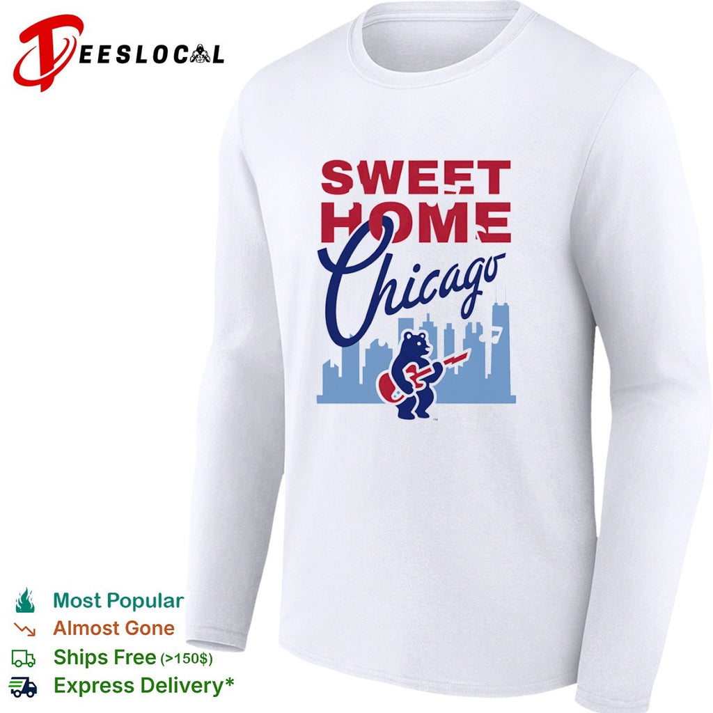 Sweet Home Chicago Cubs Bear Playing Guitar Rock Music Logo Team Baseball shirt