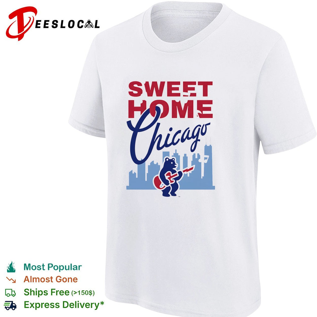 Sweet Home Chicago Cubs Bear Playing Guitar Rock Music Logo Team Baseball shirt