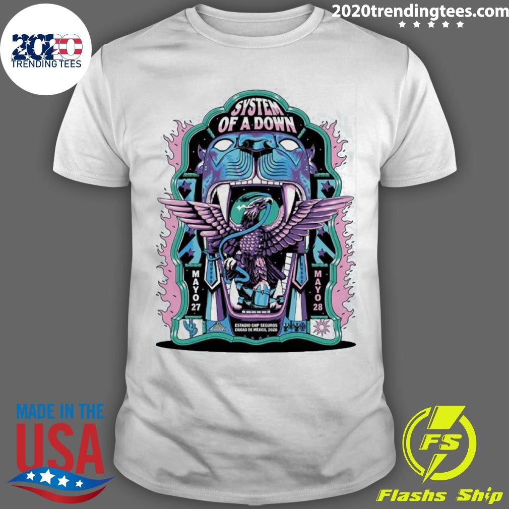 System Of A Down CDMX Mexico De Jonas Santos At Estadio GNP Seguros On 27 And 28 May 2026 Eagle Inside Panther Mouth Shirt