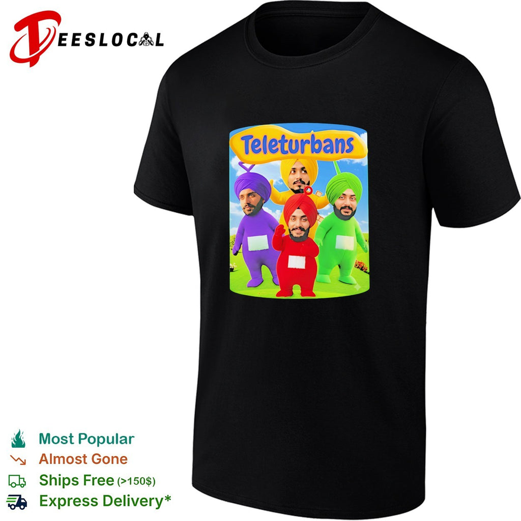 Teleturbans colorful turban parody characters group illustration graphic shirt