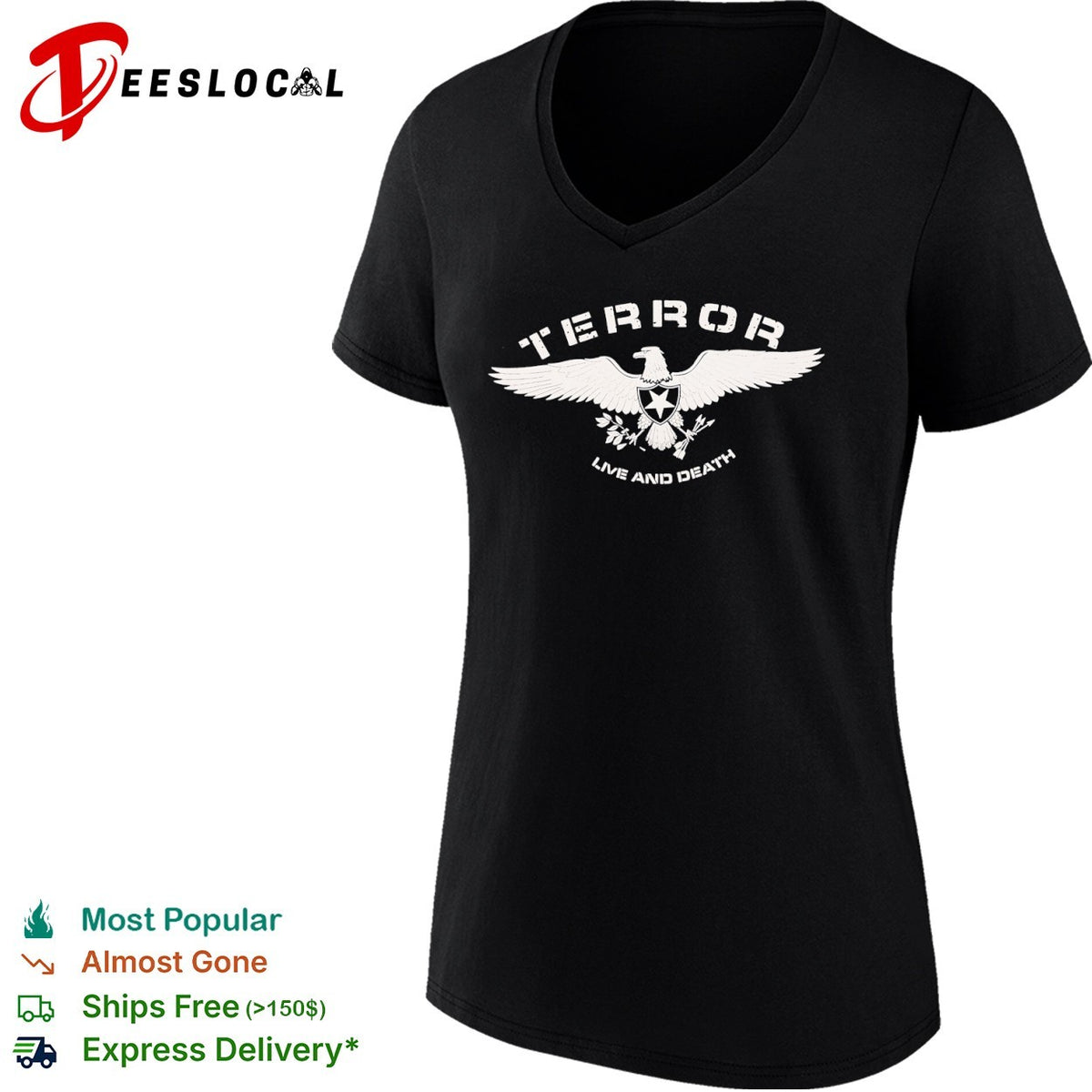 Terror live and death eagle shield star olive branch arrows symbol band shirt
