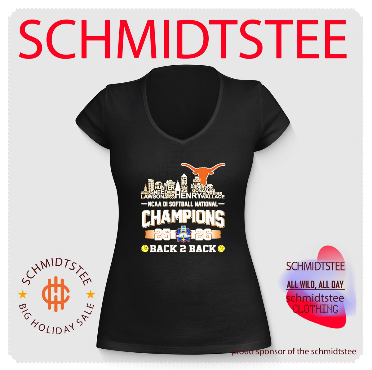 Texas Longhorns 2026 NCAA Women’s Softball National Champions back to back name skyline shirt