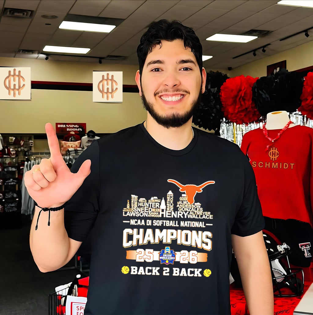 Texas Longhorns 2026 NCAA Women’s Softball National Champions back to back name skyline shirt