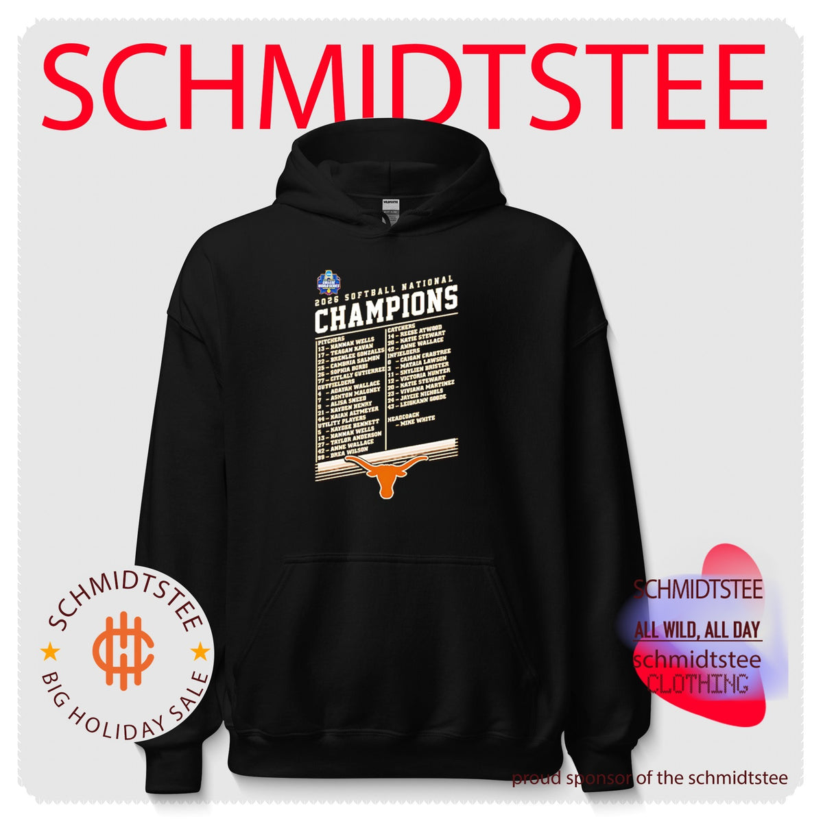 Texas Longhorns 2026 NCAA Women’s Softball National Champions back to back player name shirt