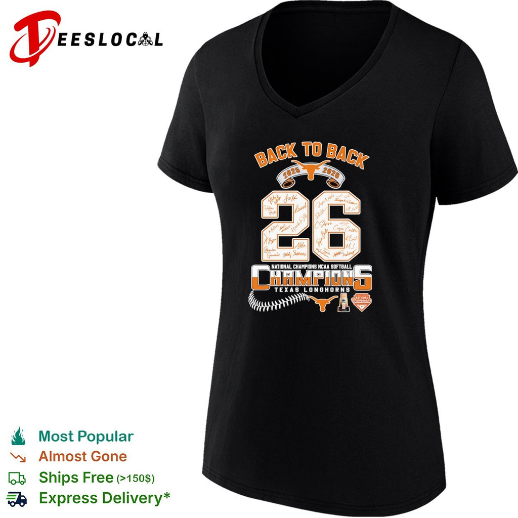 Texas Longhorns Back to Back 2025 2026 National Champions NCAA Softball Team shirt